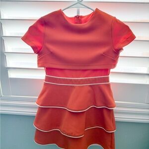 Orange Tiered Dress with White Trim - Pageant interview or Appearance Dress
